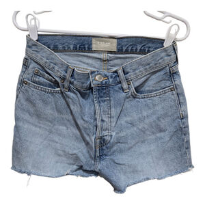 Everlane 90s Relaxed Denim Shorts 25 Blue Frayed Raw Hem
